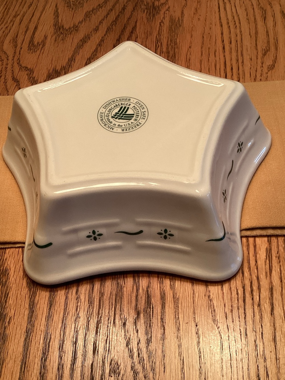 Longaberger White Ceramic Star Serving Dish with Green Accents